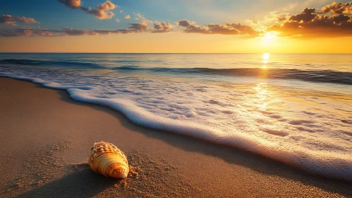 Seashell on Beach at Sunset