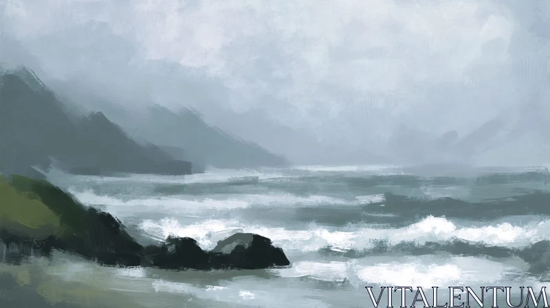 AI ART Calm Ocean Waves Coastal Scene