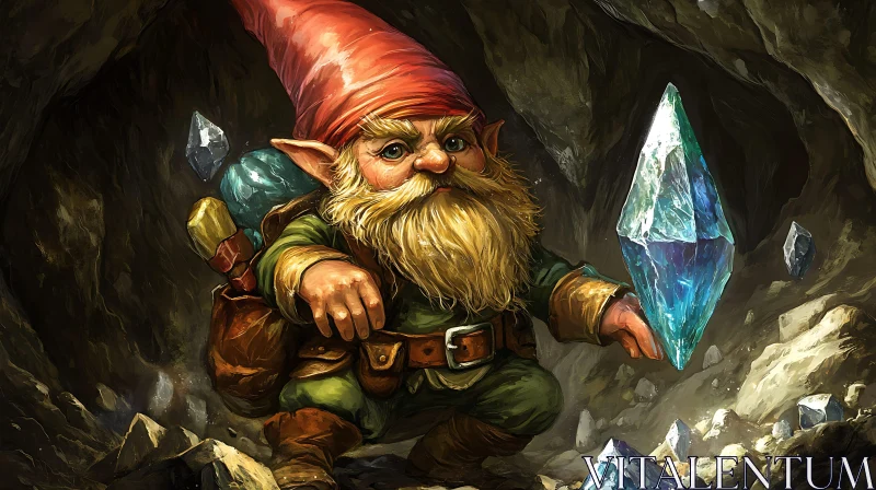 Fantasy Gnome in Crystal Mine AI Image