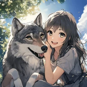 Anime Girl with Wolf Companion