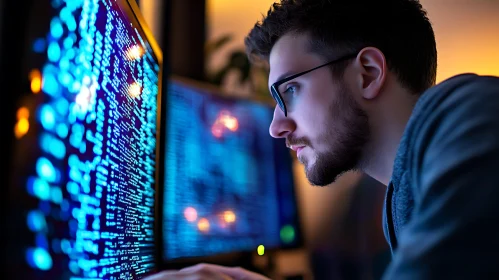 Man Coding on Computer