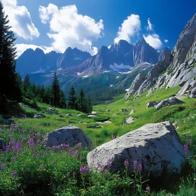 Alpine Meadow Landscape with Rocky Mountains