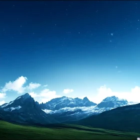 Snowy Peaks Under the Starry Sky