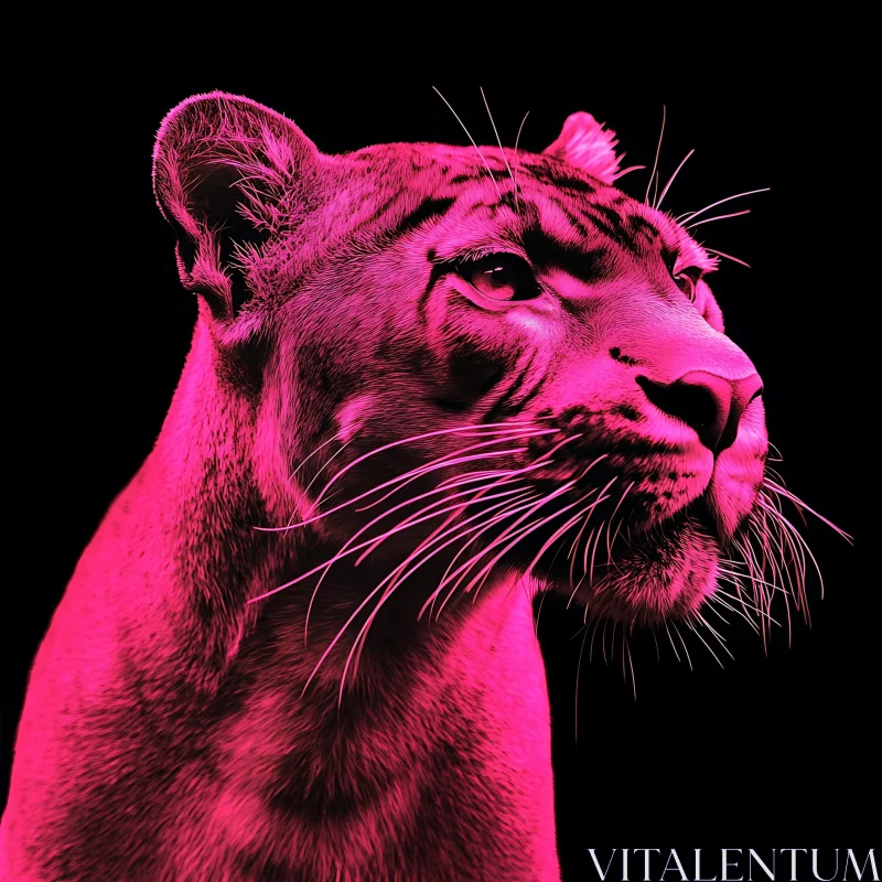 AI ART Neon Pink Tiger Close-Up