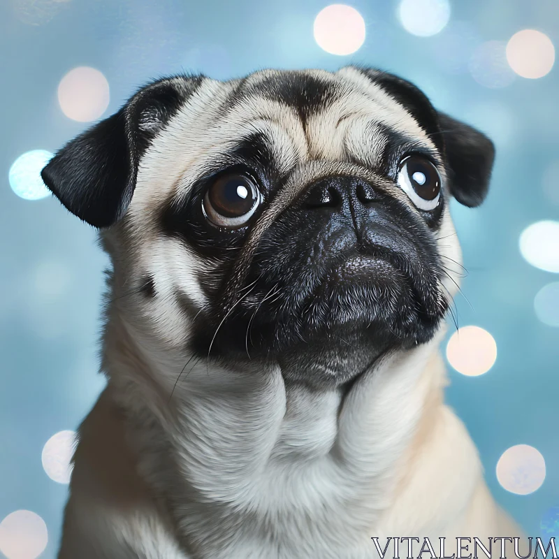 Adorable Pug Portrait with Blue Light Effects AI Image