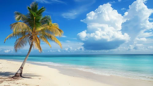 Tropical Beach Scene with Blue Sky