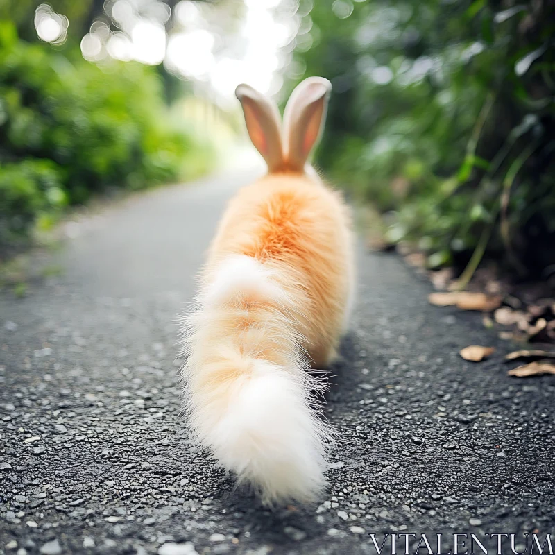 Fluffy Rabbit Walking Away in Nature AI Image