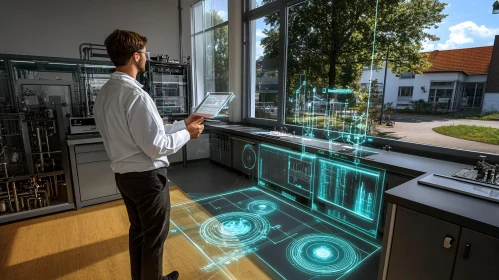 Man Using Holographic Technology in Lab