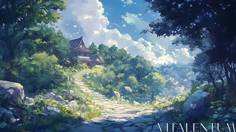 Mountain House Path Through Nature AI Image