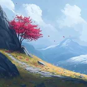 Mountain Blossoms: A Serene Landscape View