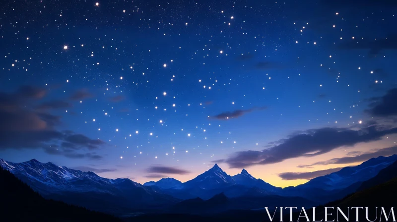 AI ART Mountains Under the Starry Sky