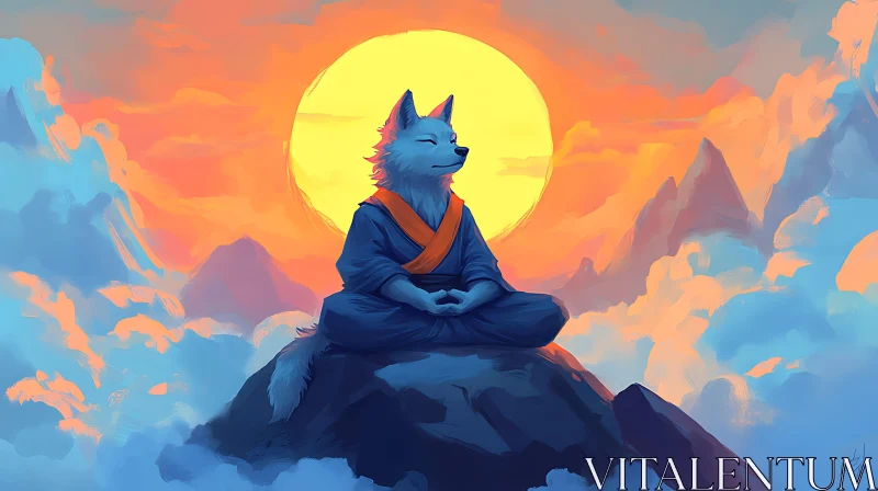 Mindful Wolf in Peaceful Meditation AI Image