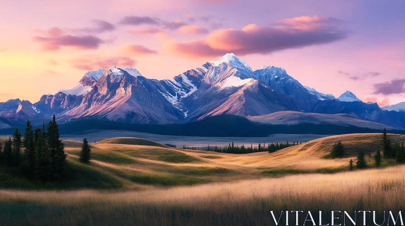 Snowy Peaks Under Pastel Skies AI Image