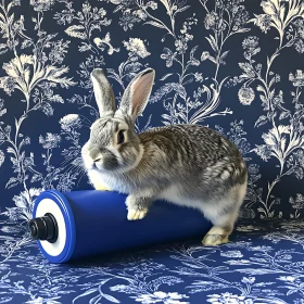 Bunny on Battery with Floral Background