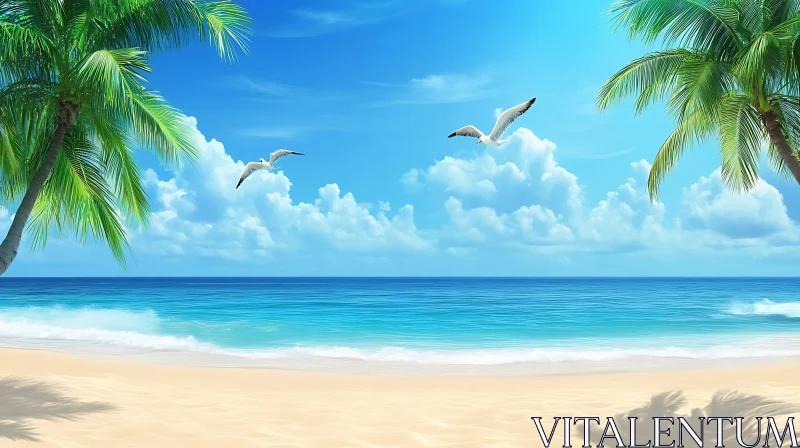 AI ART Tropical Beach Paradise with Blue Sea