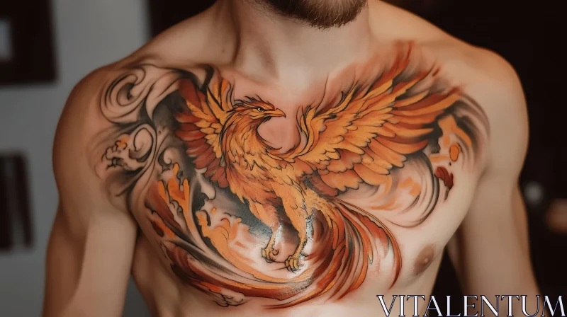 Fiery Phoenix Chest Tattoo AI Image