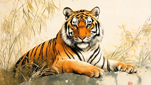 Tiger in repose, wild animal art