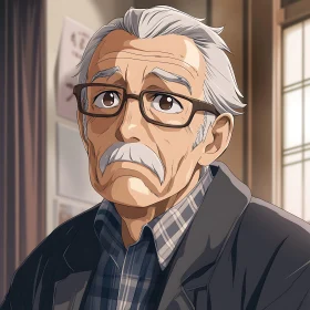 Elderly Man in Anime Style - Portrait Artwork