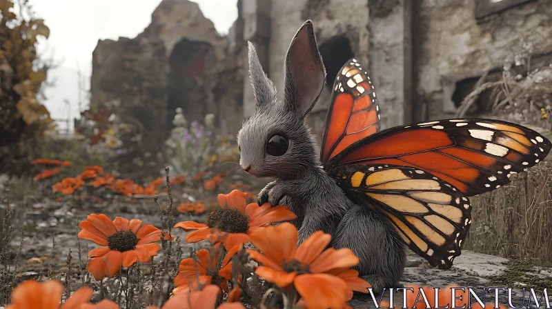 AI ART Enchanted Rabbit with Butterfly Wings