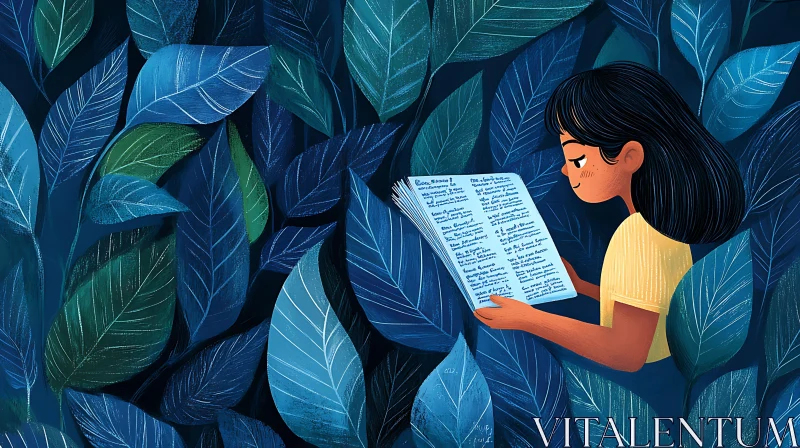 AI ART Illustration of Girl Reading in Nature