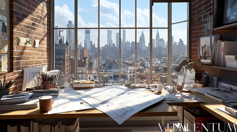 AI ART Urban Workspace with Stunning Skyline View