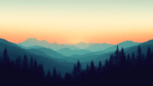 Layered Mountain and Forest Landscape