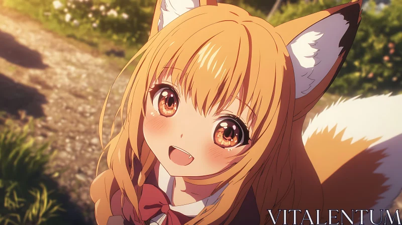 Anime Foxgirl Outdoors AI Image