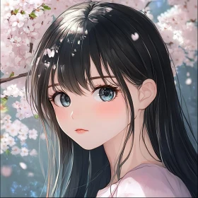 Enchanting Anime Artwork: Girl Among Cherry Blossoms