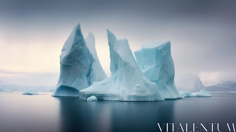 Ethereal Icebergs on Stormy Sea: A Serene Isolated Landscape AI Image