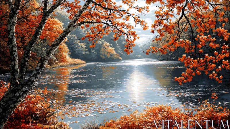 AI ART Serene Autumn Landscape with Reflective Lake