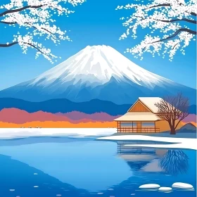 Tranquil View of Mount Fuji with Blossoms