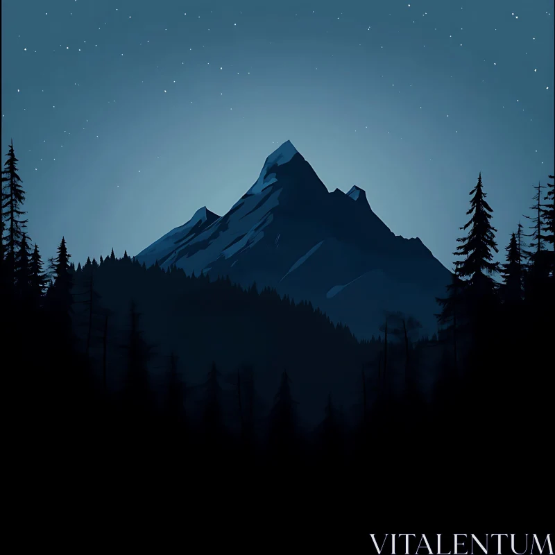 AI ART Starry Mountain Silhouette