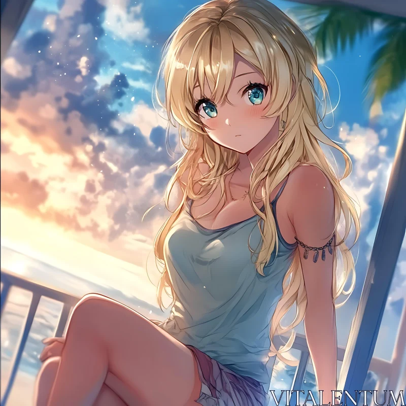 Beautiful Anime Sunset AI Image