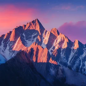 Snowy Peaks Under Pink Skies