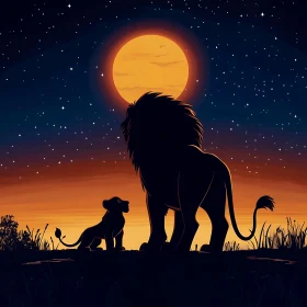 Night Scene with Lion Family