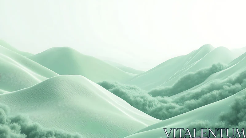 Pastel Green Mountain Range Fine Art AI Image