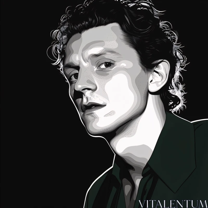 Stylized Tom Holland Black and White Art AI Image