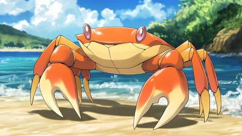 Cartoon Crab on Sandy Shore