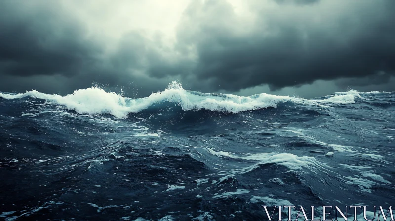 Turbulent Sea with Dark Clouds AI Image