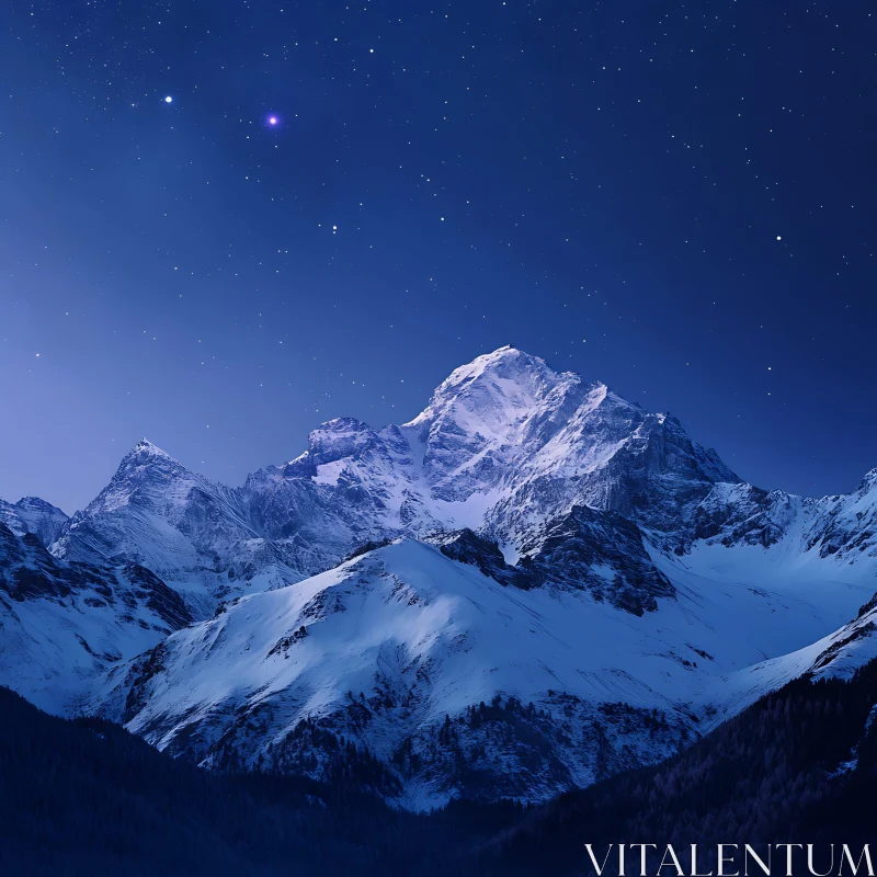 Night Scene of Snow Mountains AI Image