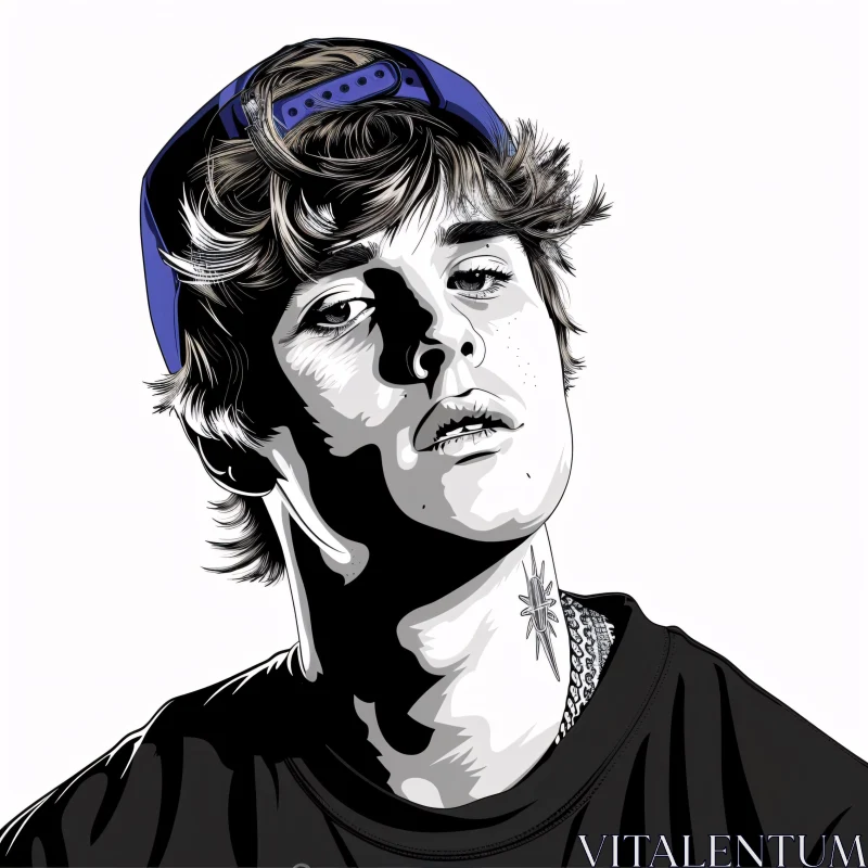 Justin Bieber Expressive Portrait Drawing AI Image