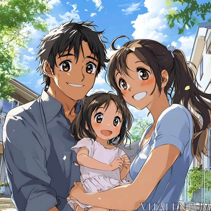 Happy Anime Family Outdoors AI Image