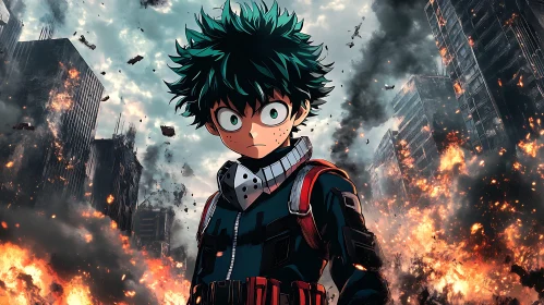 Anime Hero in a City of Flames