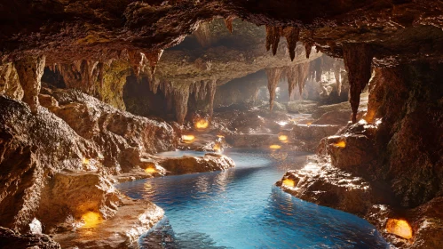 Enchanting Underground Cave with Blue Pool