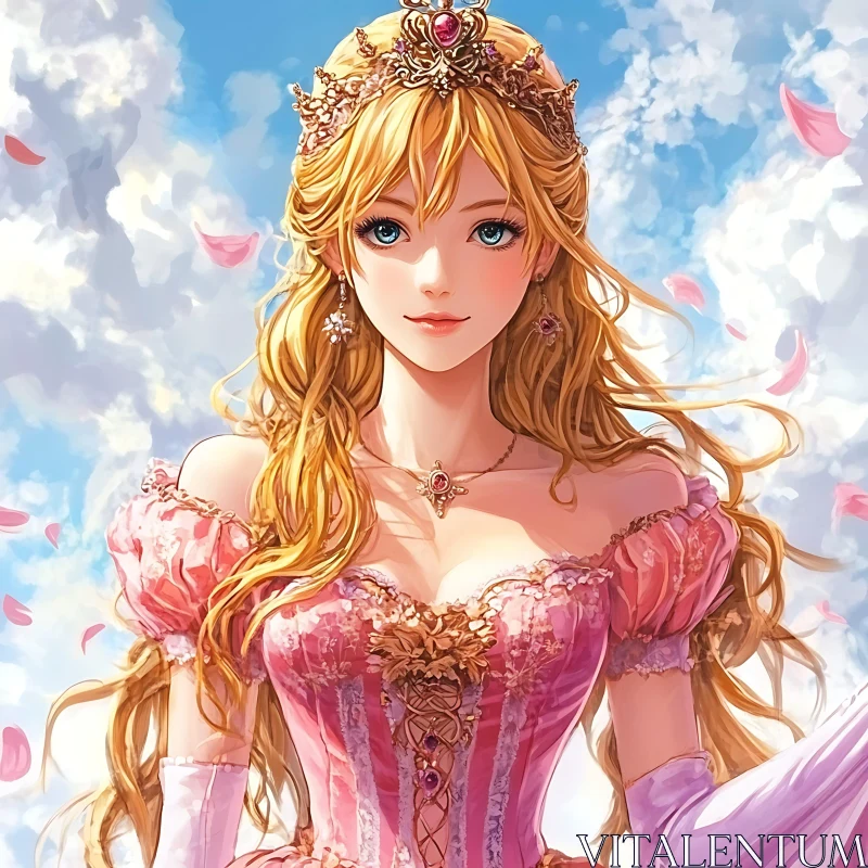 Elegant Anime Royalty with Golden Locks AI Image