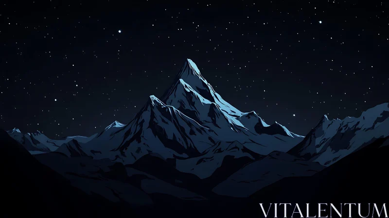 Night Sky Over Mountain Peaks AI Image