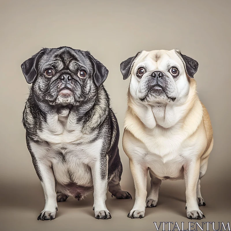 Studio Portrait of Two Pugs AI Image