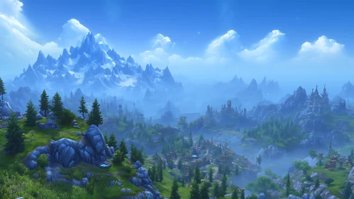 Picturesque Mountain Valley with Blue Sky