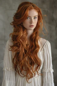 Woman Portrait with Red Hair and Freckles