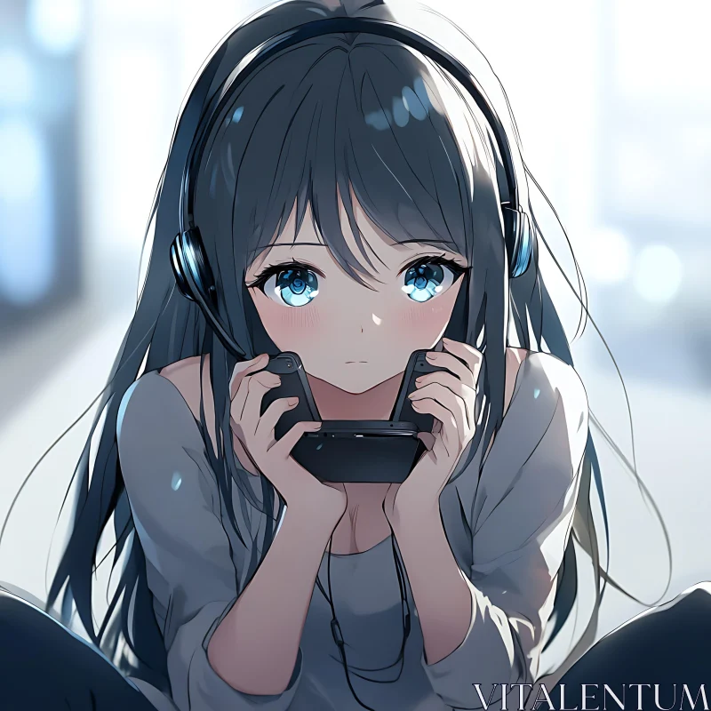 AI ART Anime Girl Engrossed in Gaming